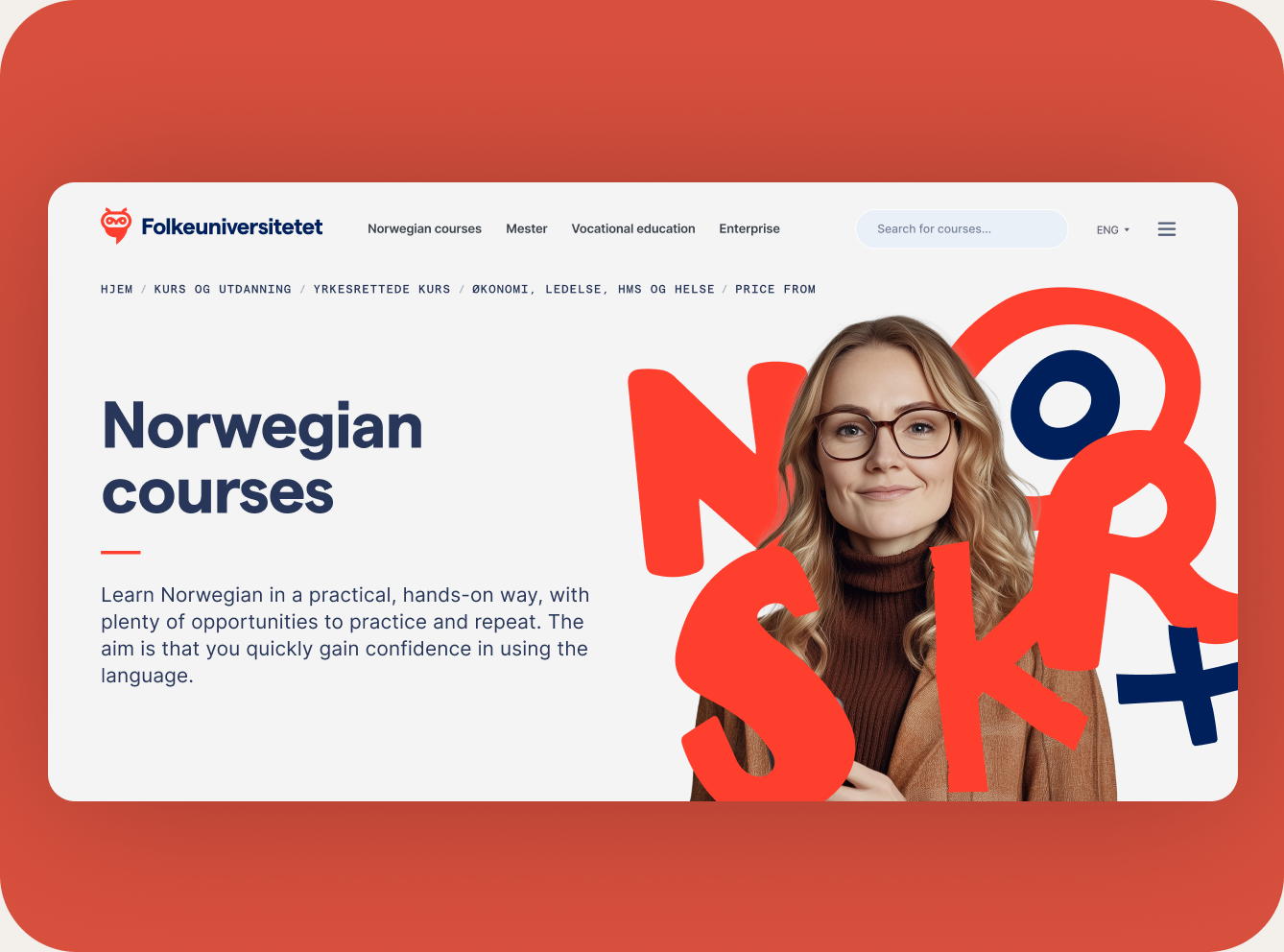 Norwegian courses page using the refreshed visual identity