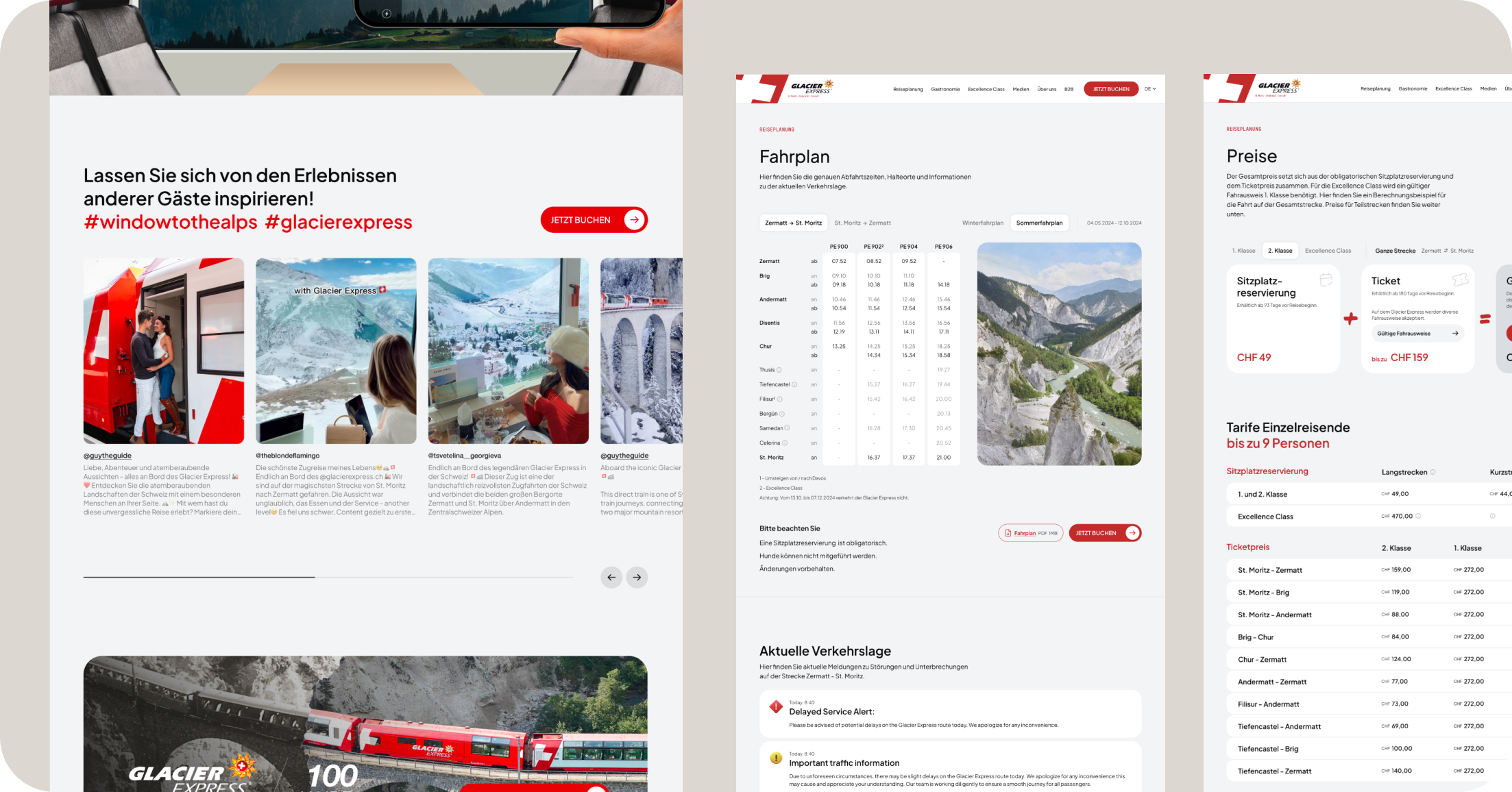Glacier Express inspiration, timetable, and pricing pages